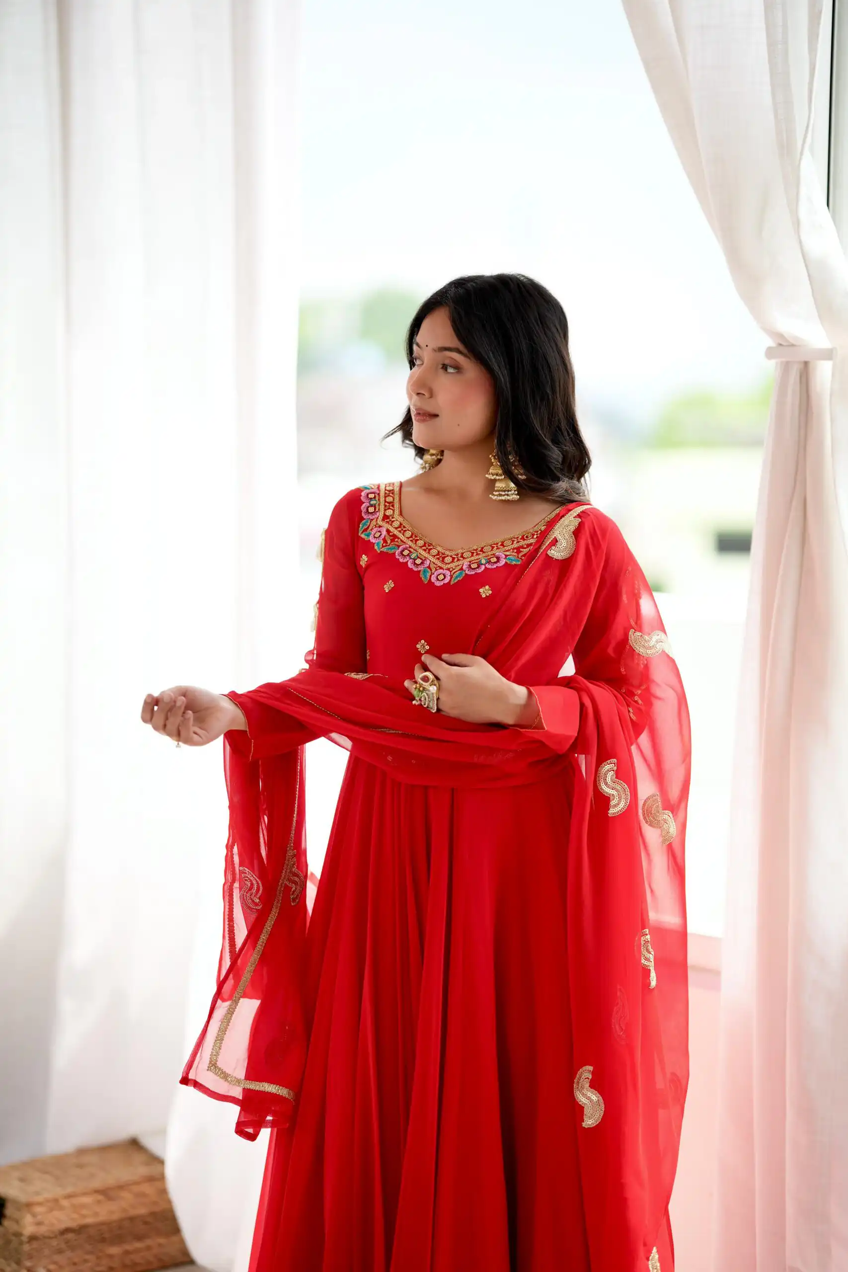 SRK 5363 Red Faux Georgette Gown with Sequins Work & Embroidery Work. Affordable Price ₹2099. Delivery 4-6 Working Days. Shop now. | Gowns, Bollywood Gowns, Creative Gowns, Designer Gowns, Embroidered Gowns, Party Wear Gowns