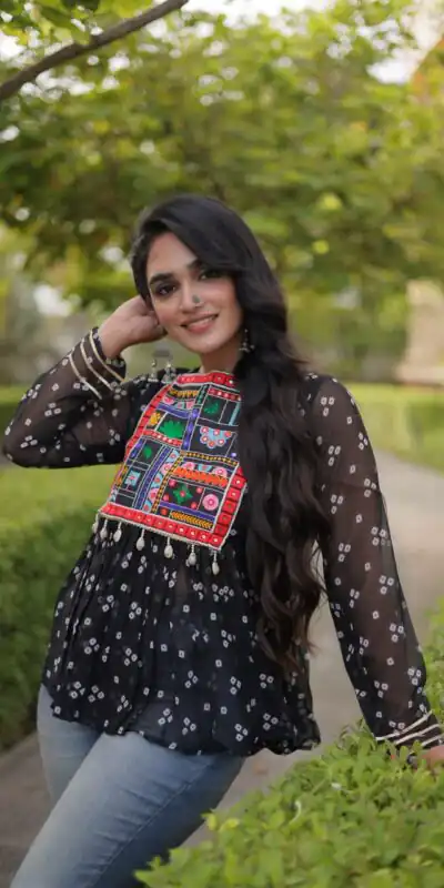 KA 5079 Black Fox Georgette Kurti with Lace Work & Mirror Work. Affordable Price ₹2719. Delivery 4-6 Working Days. Shop now. | Kurti, Bollywood Kurti, Creative Kurtis, Designer Kurti, Party Wear Kurti, Selfie Kurti