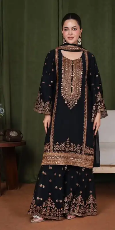 NSR 890 Black Fendy Silk Salwar Suitwith Embroidery Work & Lace Work. Now at just ₹2399. Delivery 4-6 Working Days. Shop now. | Jump Suits, Salwar suit, Casual Suits, Creative suits, Designer Suits, Palazzo Suits, Party Wear Suits, Patiala Suits, Straight Suits