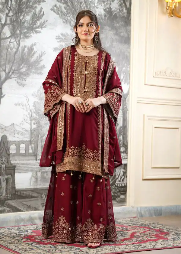 NSR 890 Maroon Fendy Silk Salwar Suitwith Embroidery Work & Lace Work. Now at just ₹2399. Delivery 4-6 Working Days. Shop now. | Jump Suits, Salwar suit, Casual Suits, Creative suits, Designer Suits, Palazzo Suits, Party Wear Suits, Patiala Suits, Straight Suits