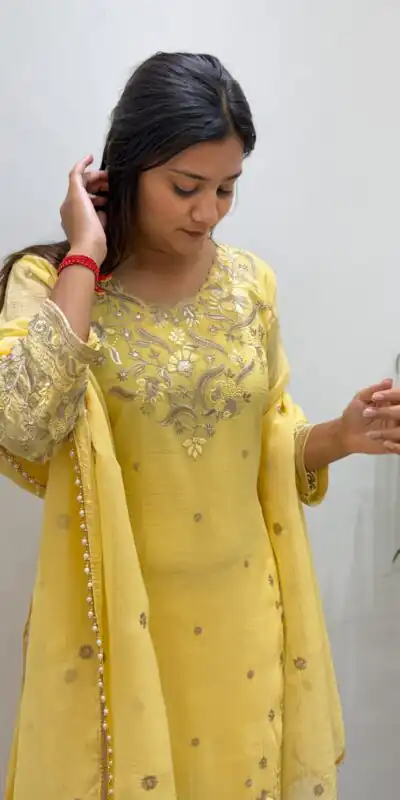 BE 501 Yellow Crunchy Silk Salwar Suit with Embroidery Work. Wedding, Party, Festive, Events Best Price ₹2349. Delivery 4-6 Working Days. Shop now. | Jump Suits, Salwar suit, Casual Suits, Creative suits, Designer Suits, Palazzo Suits, Party Wear Suits, Patiala Suits, Straight Suits