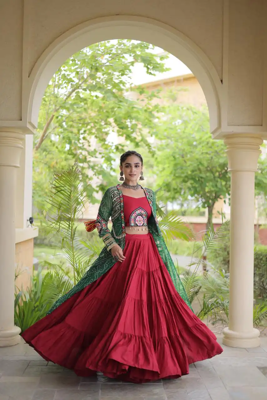 KA 5083 Red Color Rayon Embroidery Work & Cowrie Work Lehenga Choli . Grab it for ₹2949. Delivery 4-6 Working Days. Shop now. | Lehenga, Bollywood Lehenga, Creative Lehenga, Designer Lehenga, Embroidered Lehenga, Party Wear Lehenga