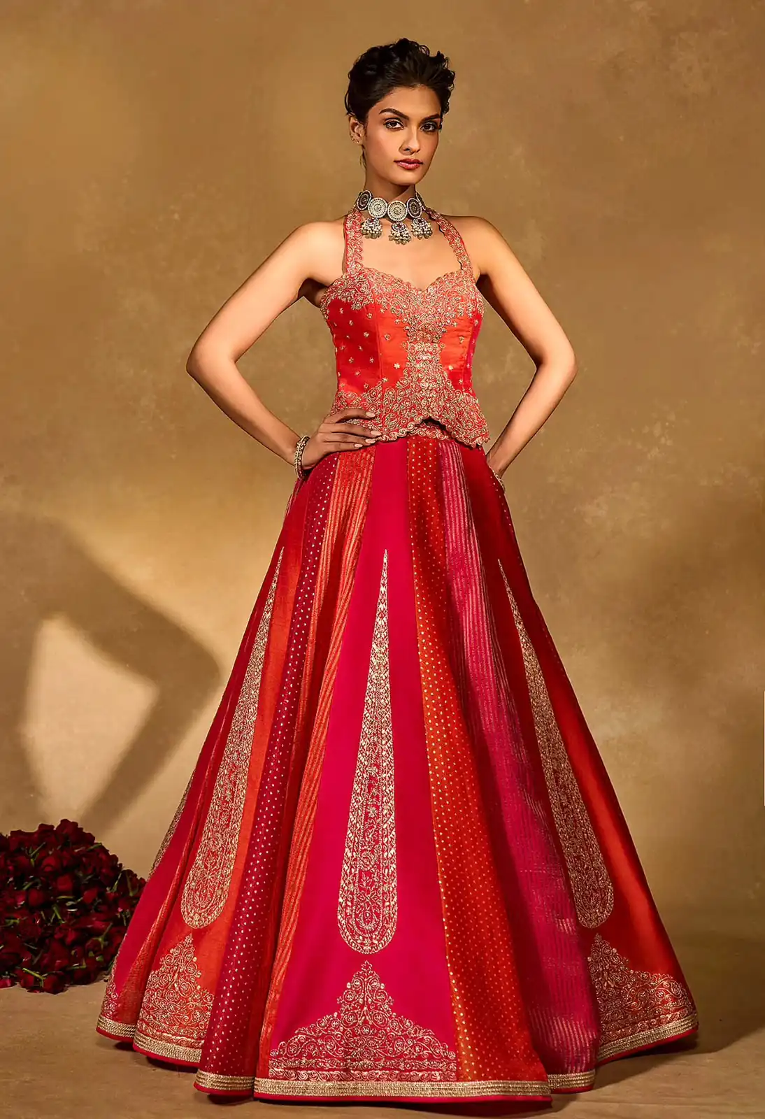 Aglow Orange Chinon Silk Multi Thread Work Lehenga Choli - Image 7