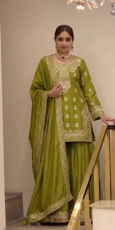 Alternative view of Angelic Mehendi Chinon Silk Embroider Work Salwar Suit