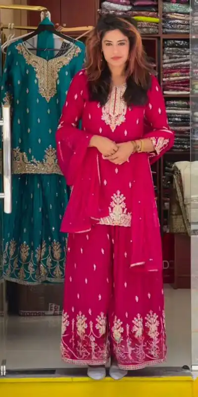 Angelic Red Chinon Silk Sequence Work Salwar Suit