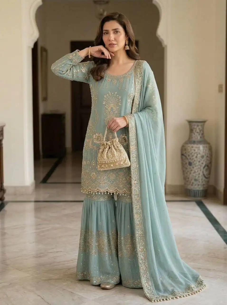 Angelic Sea Green Georgette Sequence Work Salwar Suit - Image 2