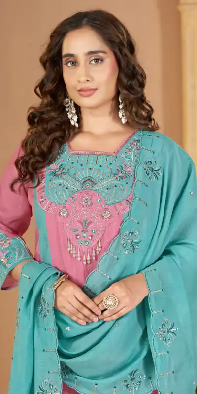 Alternative view of Cool Pink Mal Chanderi Sequins Work Salwar Suit