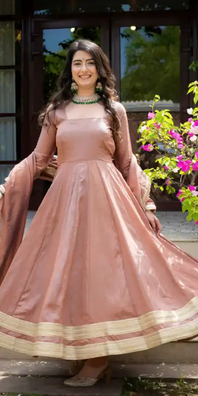 Alternative view of Fancy Brown Vichitra Embroidery Work Anarkali Suit
