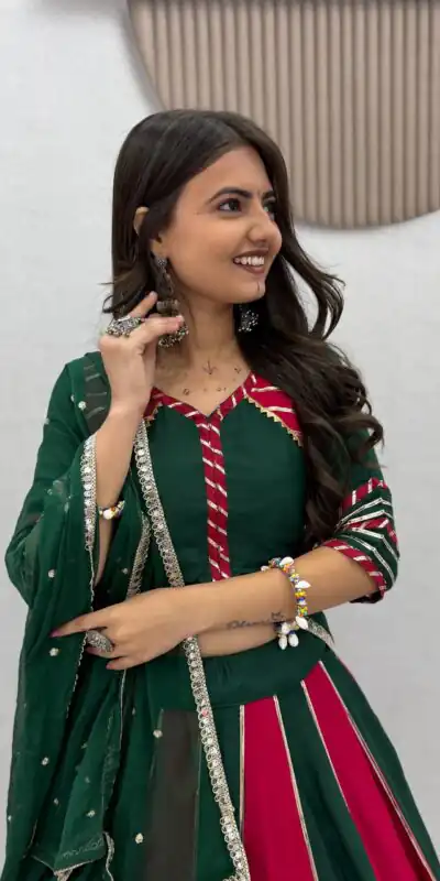 Alternative view of Fancy Green Pure Cotton Hand Work Lehenga Choli
