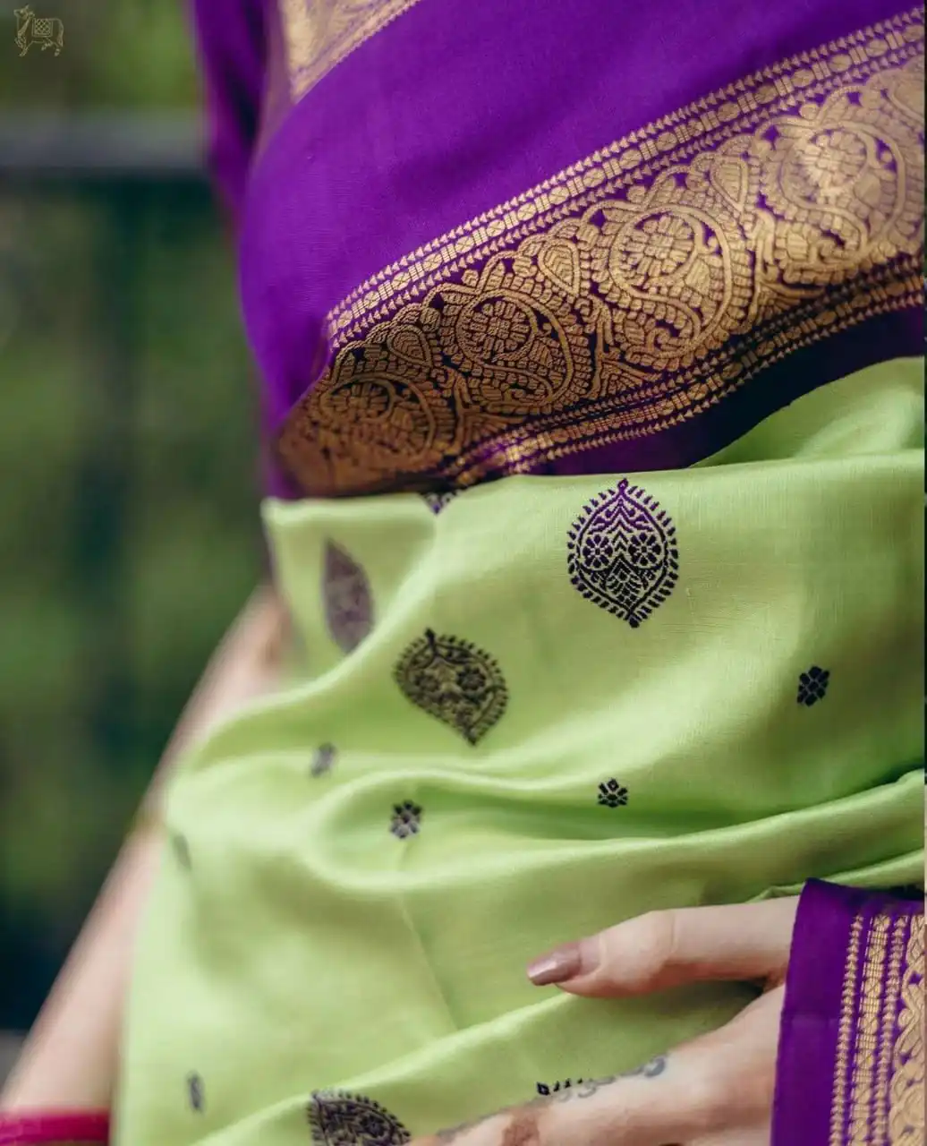 Fancy Pista Soft Lichi Silk With Jacquard Saree - Image 7