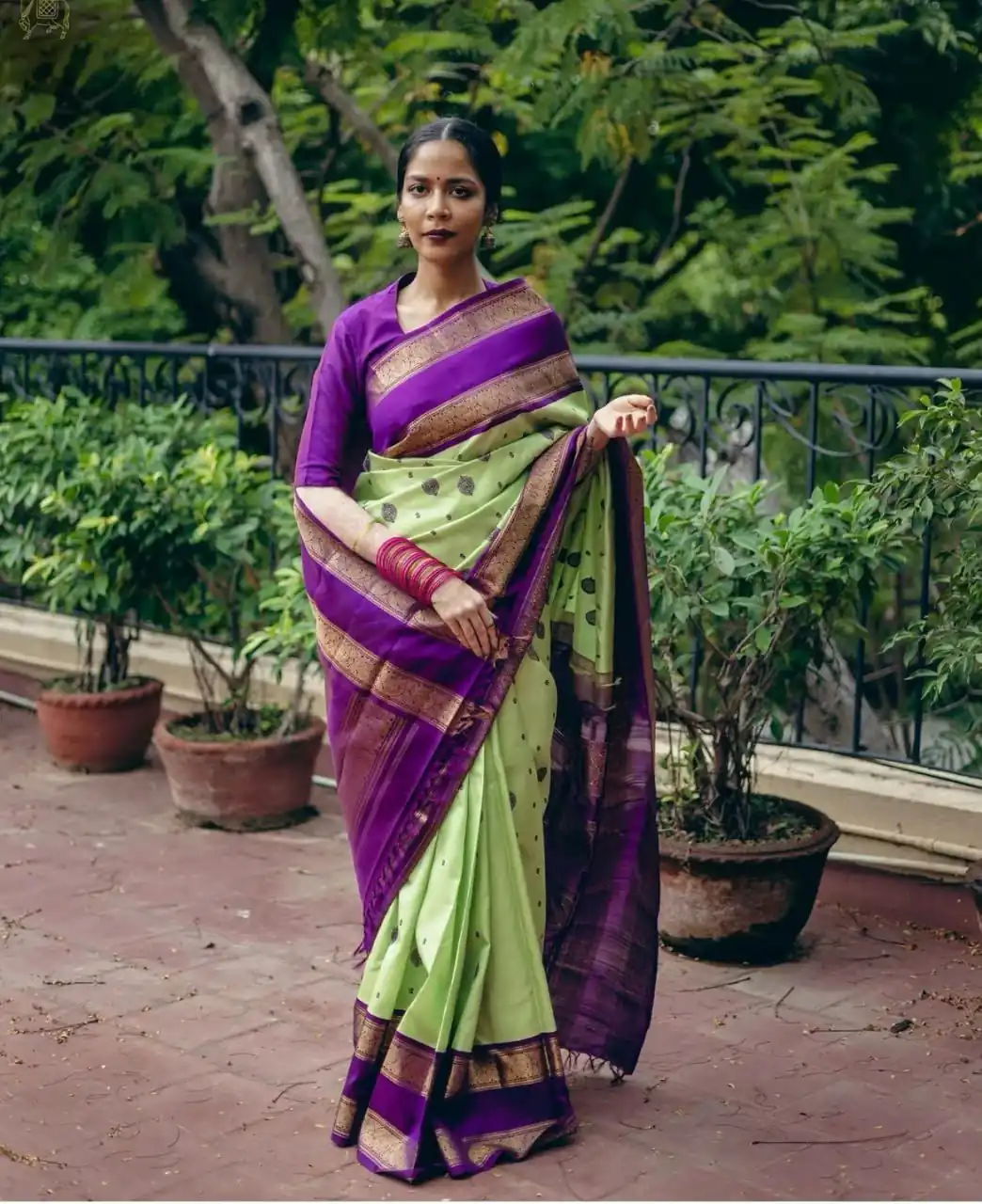 Fancy Pista Soft Lichi Silk With Jacquard Saree - Image 5
