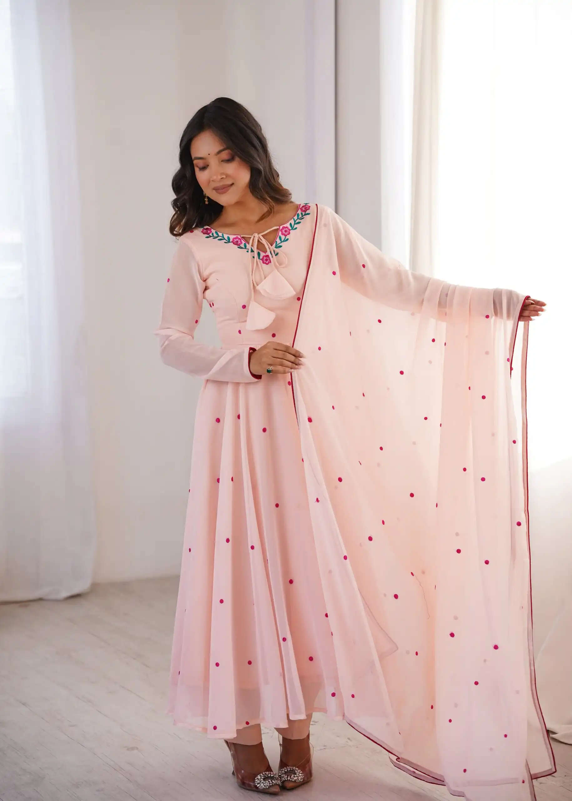 Gorgeous Pink Faux Georgette Embroidery Work Anarkali Suit - Image 2