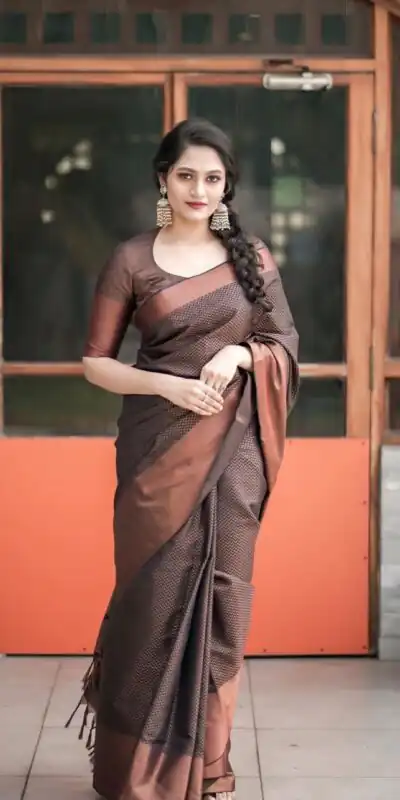 Magical Brown Soft Lichi Jacquard Work Saree