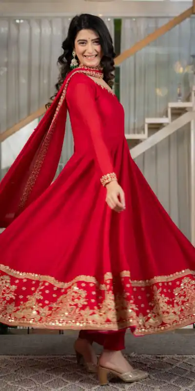 Nice Red Rangoli Crush Sequence Work Salwar Suit