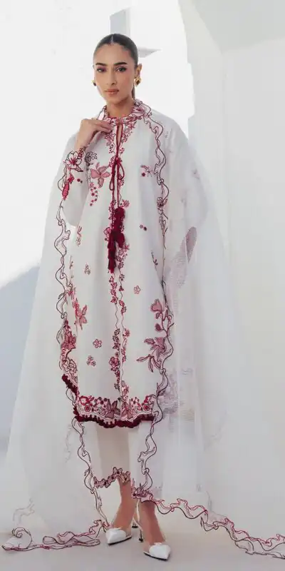 Alternative view of Nice White Roman Silk Embroidery Work Salwar Suit