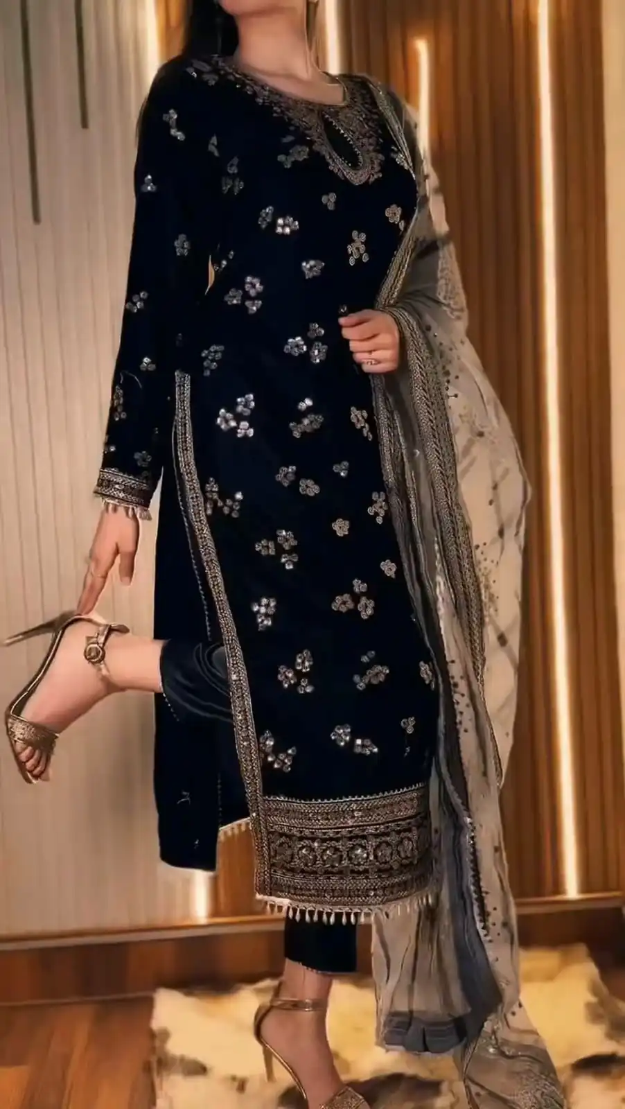 Super Black 9000 Velvet Embroidery Work Salwar Suit