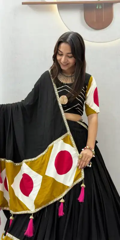 Alternative view of Super Black Cotton Gota Patti Work Lehenga Choli