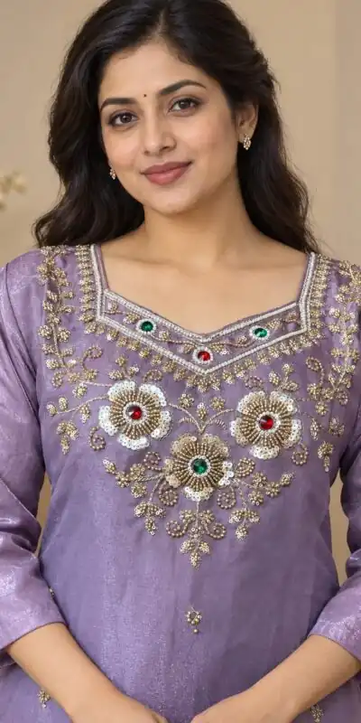 Alternative view of Super Lavender Glass Silk Zari Stone Work Salwar Suit