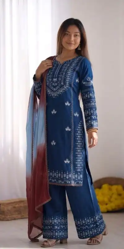 NSR 888 Blue Rayon Salwar Suit with Embroidery Work & Thread Embroidery. Best Price ₹2199. Delivery 4-6 Working Days. Shop now. | Jump Suits, Salwar suit, Casual Suits, Creative suits, Designer Suits, Palazzo Suits, Party Wear Suits, Patiala Suits, Straight Suits