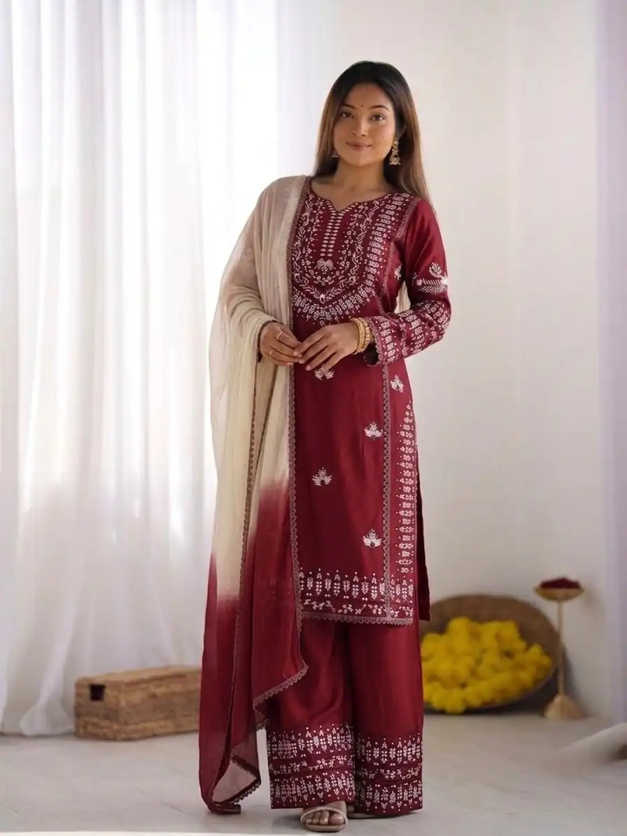 NSR 888 Maroon Rayon Salwar Suit with Embroidery Work & Thread Embroidery. Best Price ₹2199. Delivery 4-6 Working Days. Shop now. | Jump Suits, Salwar suit, Casual Suits, Creative suits, Designer Suits, Palazzo Suits, Party Wear Suits, Patiala Suits, Straight Suits