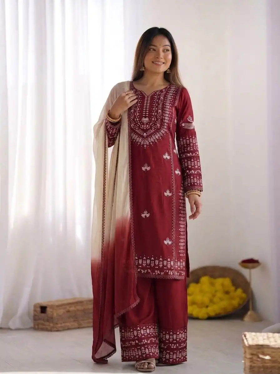 NSR 888 Maroon Rayon Salwar Suit with Embroidery Work & Thread Embroidery. Best Price ₹2199. Delivery 4-6 Working Days. Shop now. | Jump Suits, Salwar suit, Casual Suits, Creative suits, Designer Suits, Palazzo Suits, Party Wear Suits, Patiala Suits, Straight Suits