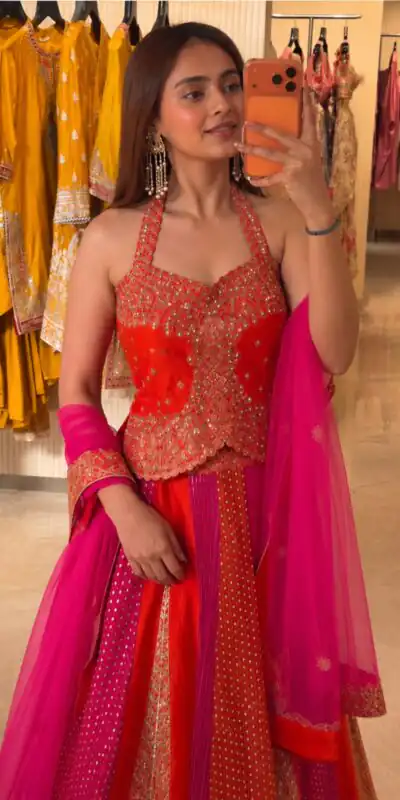 BB 85 Orange Shiny Chinon Silk Sequence Work Lehenga Choli Perfect for Wedding, Party, Ganesh Chaturthi, Baby Shower, Makar Affordable Price ₹2999. /- | Lehenga, Bollywood Lehenga, Creative Lehenga, Designer Lehenga, Embroidered Lehenga, Party Wear Lehenga