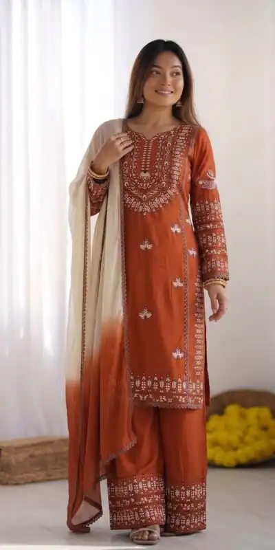 NSR 888 Rust Rayon Salwar Suit with Embroidery Work & Thread Embroidery. Best Price ₹2199. Delivery 4-6 Working Days. Shop now. | Jump Suits, Salwar suit, Casual Suits, Creative suits, Designer Suits, Palazzo Suits, Party Wear Suits, Patiala Suits, Straight Suits