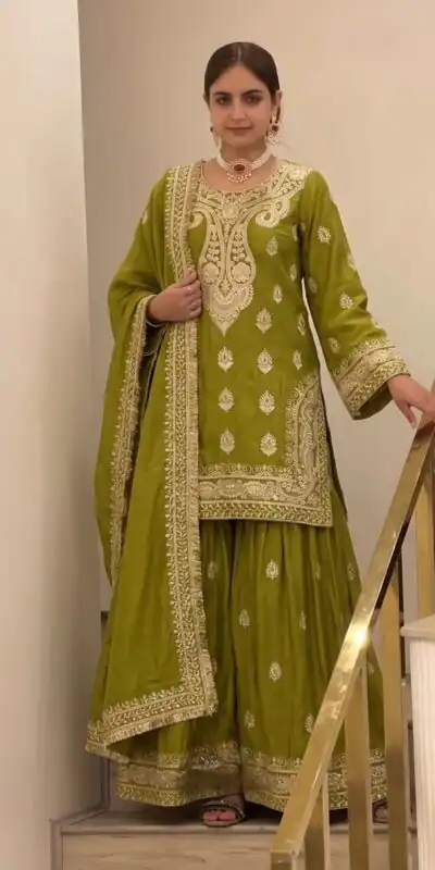 AD 236 Mehendi Color Chinon Silk Salwar Suit with Embroidery Work. Online Get it for ₹2349. Delivery 4-6 Working Days. Shop now. | Jump Suits, Salwar suit, Casual Suits, Creative suits, Designer Suits, Palazzo Suits, Party Wear Suits, Patiala Suits, Straight Suits