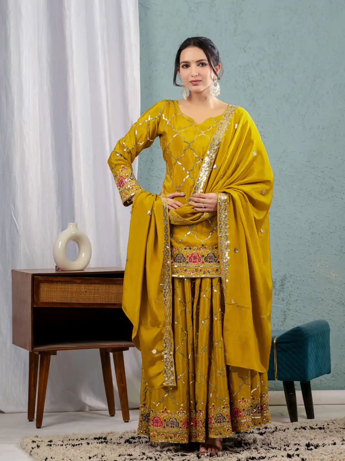 ND 5017 Mustered Color Chinon Silk Salwar Suit with Embroidery Work. Online Get it for ₹2319. Delivery 4-6 Working Days. Shop now. | Jump Suits, Salwar suit, Casual Suits, Creative suits, Designer Suits, Palazzo Suits, Party Wear Suits, Patiala Suits, Straight Suits