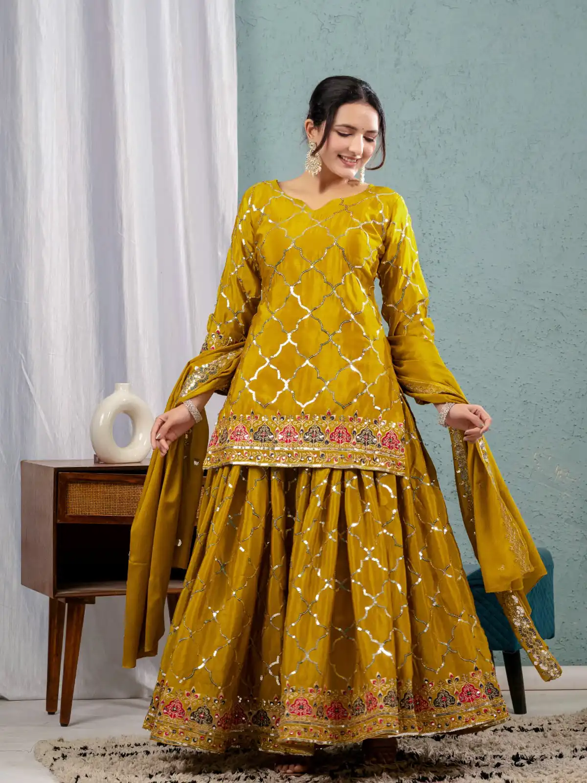 ND 5017 Mustered Color Chinon Silk Salwar Suit with Embroidery Work. Online Get it for ₹2319. Delivery 4-6 Working Days. Shop now. | Jump Suits, Salwar suit, Casual Suits, Creative suits, Designer Suits, Palazzo Suits, Party Wear Suits, Patiala Suits, Straight Suits