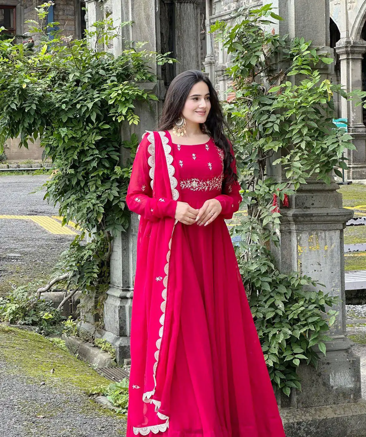 ZB 5078 Pink Faux Georgette Gown with Mirror Work & Embroidery Work. Get it for ₹2199. Delivery 4-6 Working Days. Online Shop now. | Gowns, Bollywood Gowns, Creative Gowns, Designer Gowns, Embroidered Gowns, Party Wear Gowns