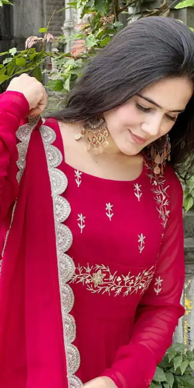 ZB 5078 Pink Faux Georgette Gown with Mirror Work & Embroidery Work. Get it for ₹2199. Delivery 4-6 Working Days. Online Shop now. | Gowns, Bollywood Gowns, Creative Gowns, Designer Gowns, Embroidered Gowns, Party Wear Gowns