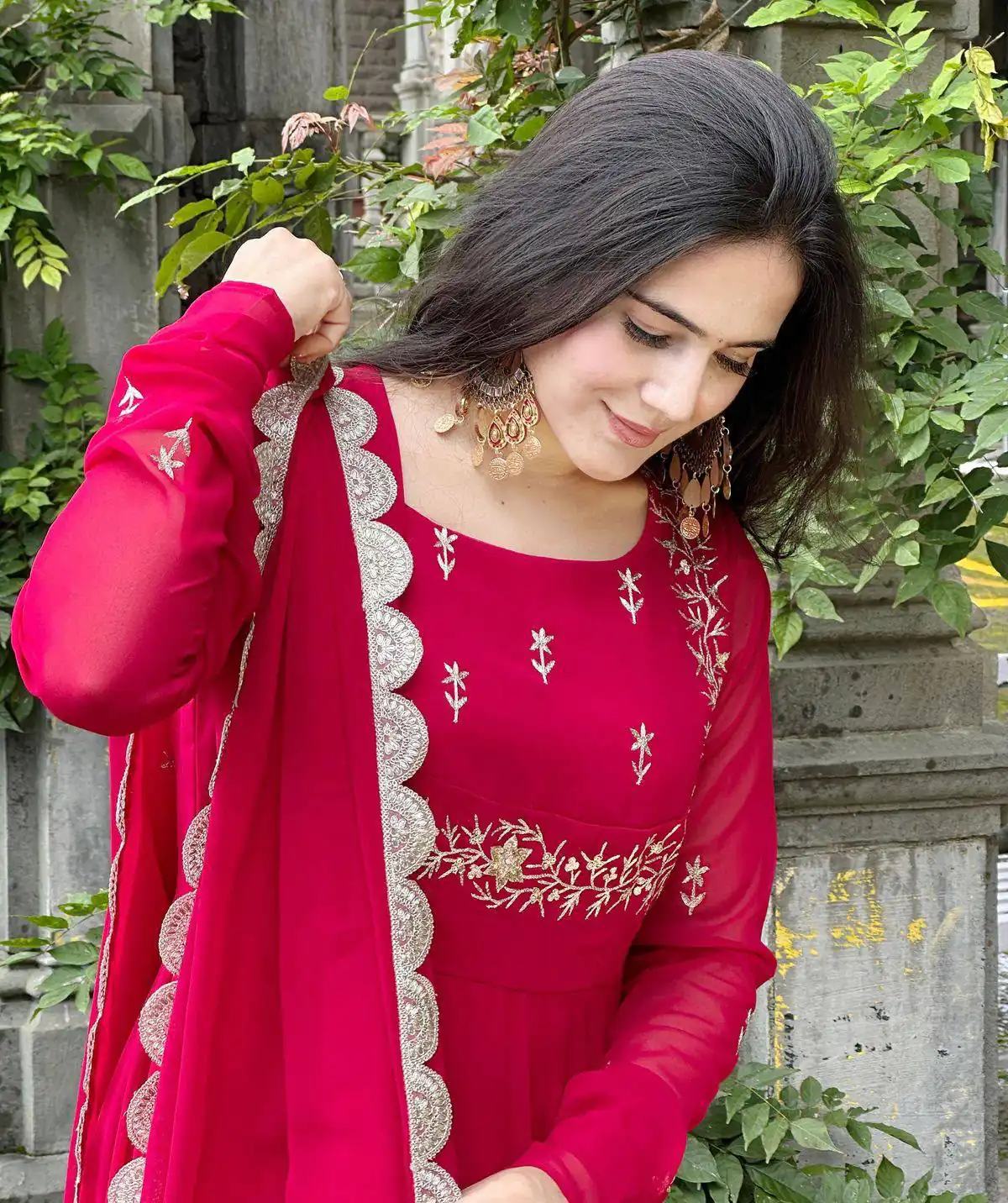ZB 5078 Pink Faux Georgette Gown with Mirror Work & Embroidery Work. Get it for ₹2199. Delivery 4-6 Working Days. Online Shop now. | Gowns, Bollywood Gowns, Creative Gowns, Designer Gowns, Embroidered Gowns, Party Wear Gowns