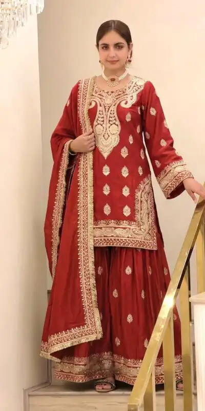 AD 236 Red Color Chinon Silk Salwar Suit with Embroidery Work. Online Get it for ₹2349. Delivery 4-6 Working Days. Shop now. | Jump Suits, Salwar suit, Casual Suits, Creative suits, Designer Suits, Palazzo Suits, Party Wear Suits, Patiala Suits, Straight Suits