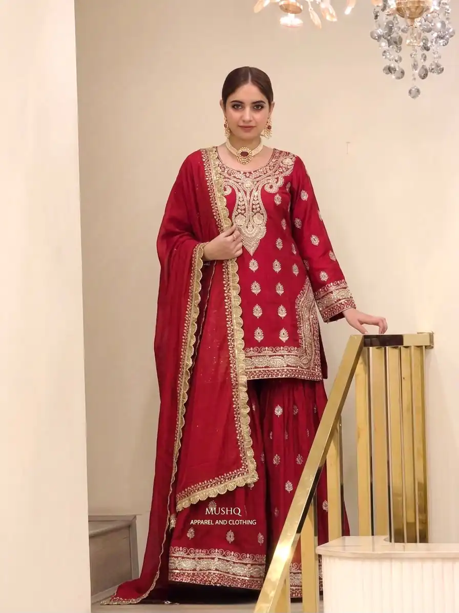 AD 236 Red Color Chinon Silk Salwar Suit with Embroidery Work. Online Get it for ₹2349. Delivery 4-6 Working Days. Shop now. | Jump Suits, Salwar suit, Casual Suits, Creative suits, Designer Suits, Palazzo Suits, Party Wear Suits, Patiala Suits, Straight Suits