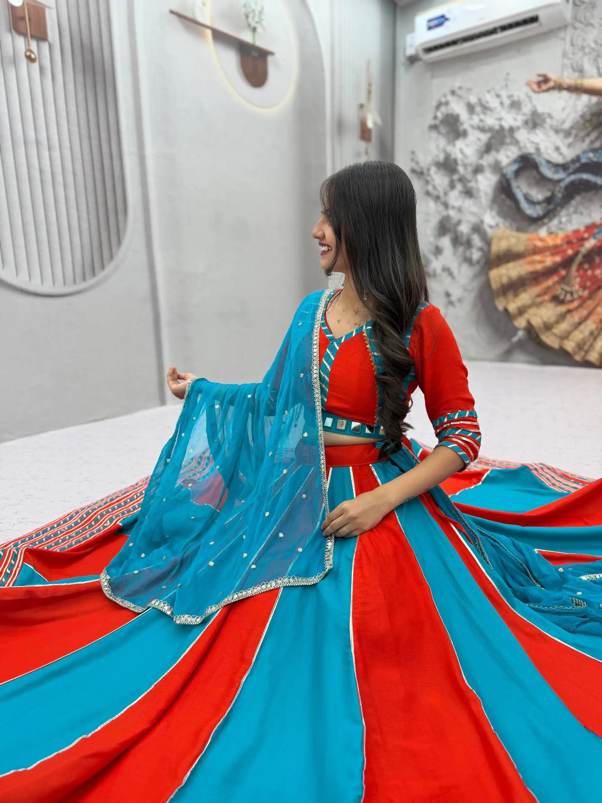 PC 589 Blue in Pure Cotton Mirror Work & Gamthi Work Lehenga Choli . Exclusive Offer ₹2199. Delivery 4-6 Working Days. Shop now. | Lehenga, Bollywood Lehenga, Creative Lehenga, Designer Lehenga, Embroidered Lehenga, Party Wear Lehenga