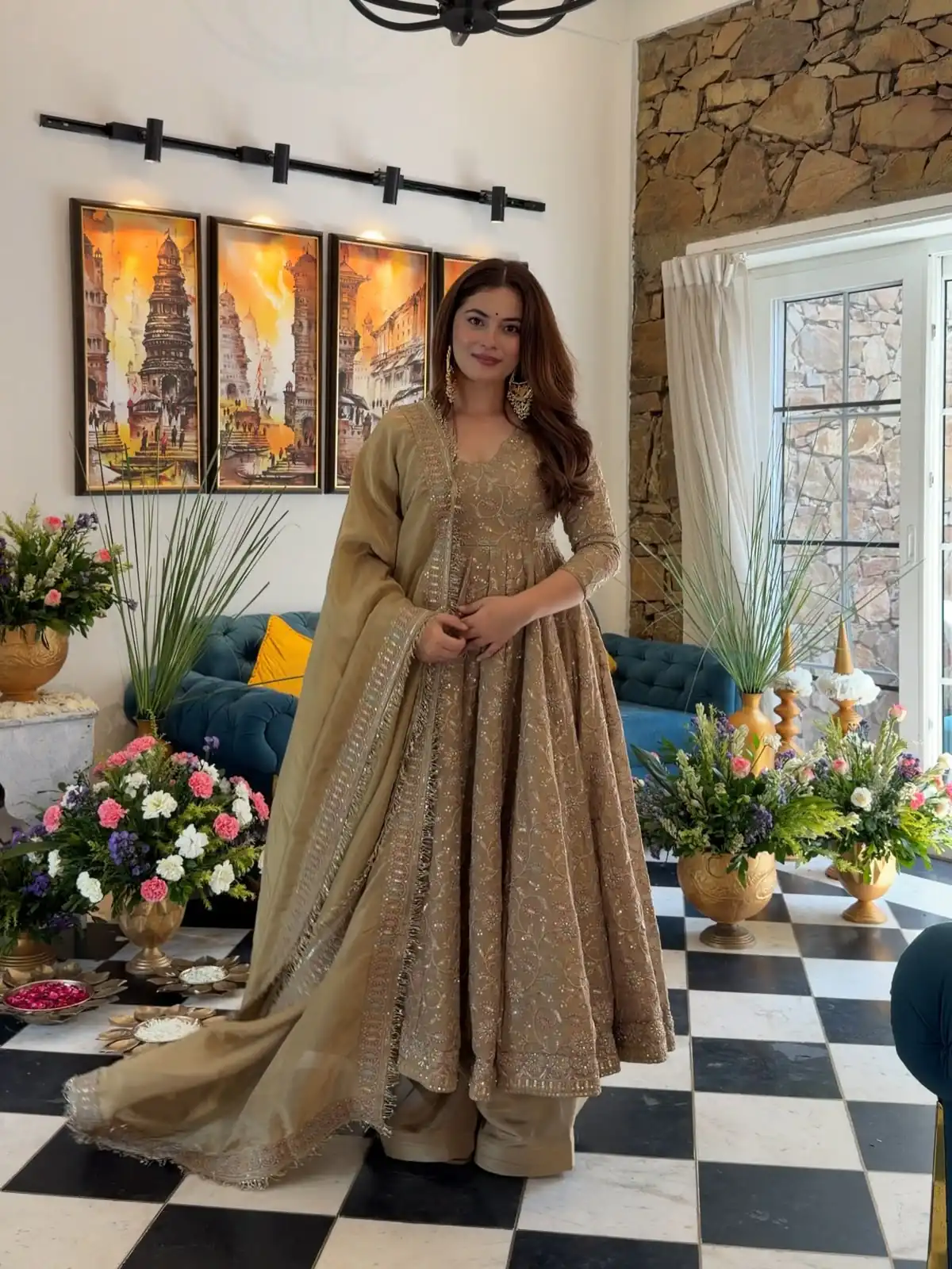 SR 1726 Chiku Fendy Silk Gown with Embroidery Work & Sequins Work. Special Price ₹2899. Delivery 4-6 Working Days. Shop now. | Gowns, Bollywood Gowns, Creative Gowns, Designer Gowns, Embroidered Gowns, Party Wear Gowns