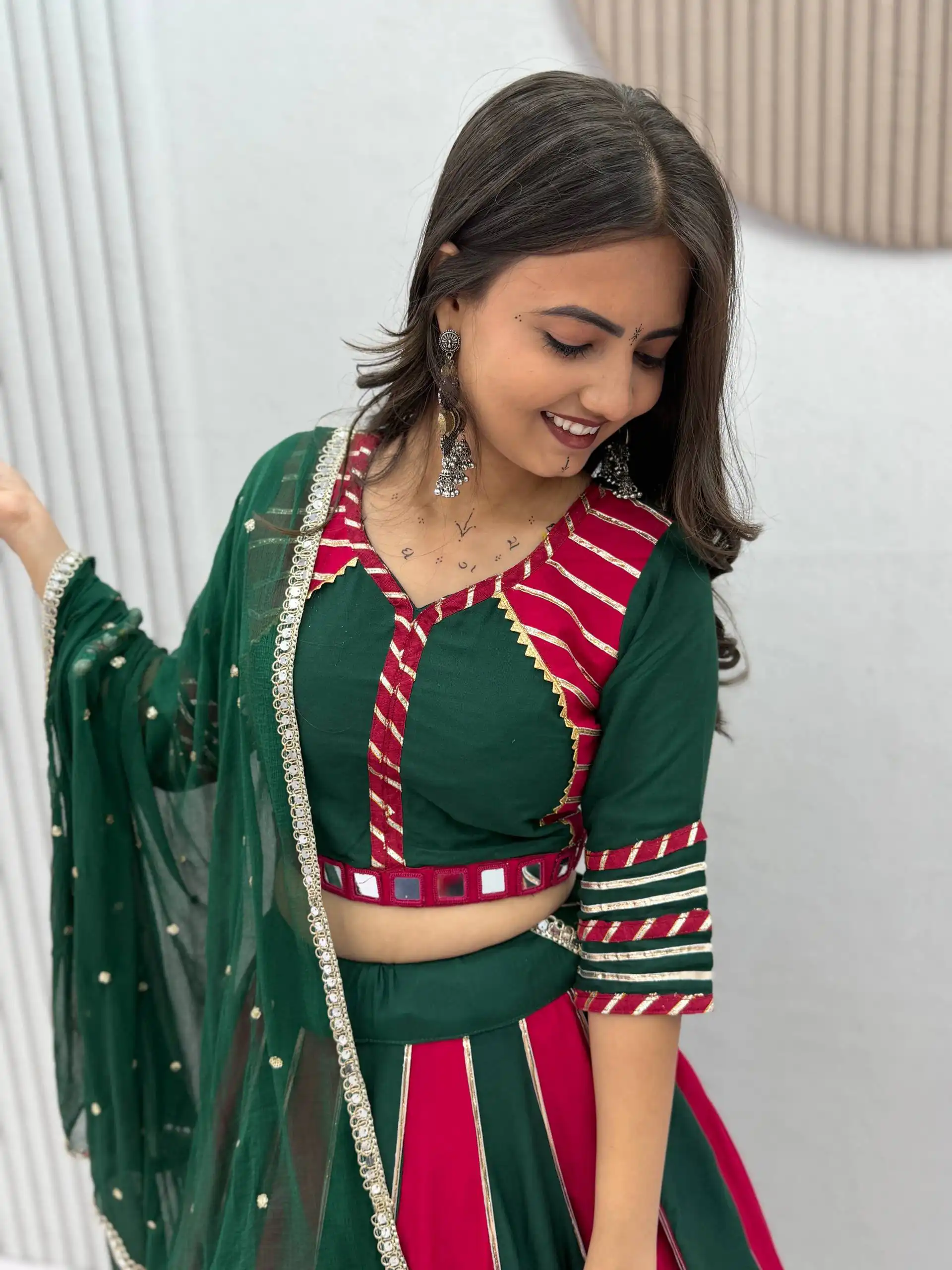 PC 589 Green in Pure Cotton Mirror Work & Gamthi Work Lehenga Choli . Exclusive Offer ₹2199. Delivery 4-6 Working Days. Shop now. | Lehenga, Bollywood Lehenga, Creative Lehenga, Designer Lehenga, Embroidered Lehenga, Party Wear Lehenga