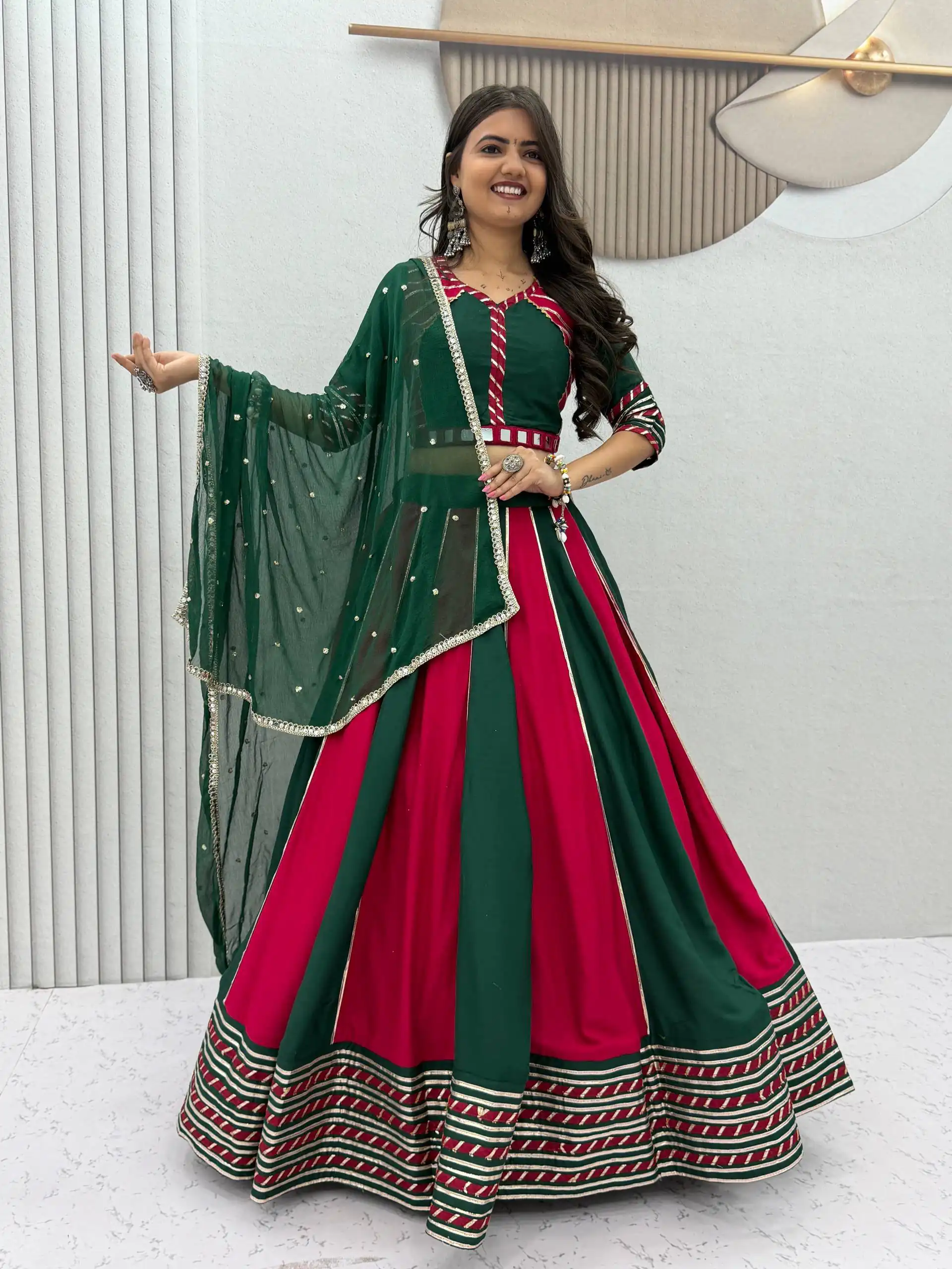 PC 589 Green in Pure Cotton Mirror Work & Gamthi Work Lehenga Choli . Exclusive Offer ₹2199. Delivery 4-6 Working Days. Shop now. | Lehenga, Bollywood Lehenga, Creative Lehenga, Designer Lehenga, Embroidered Lehenga, Party Wear Lehenga