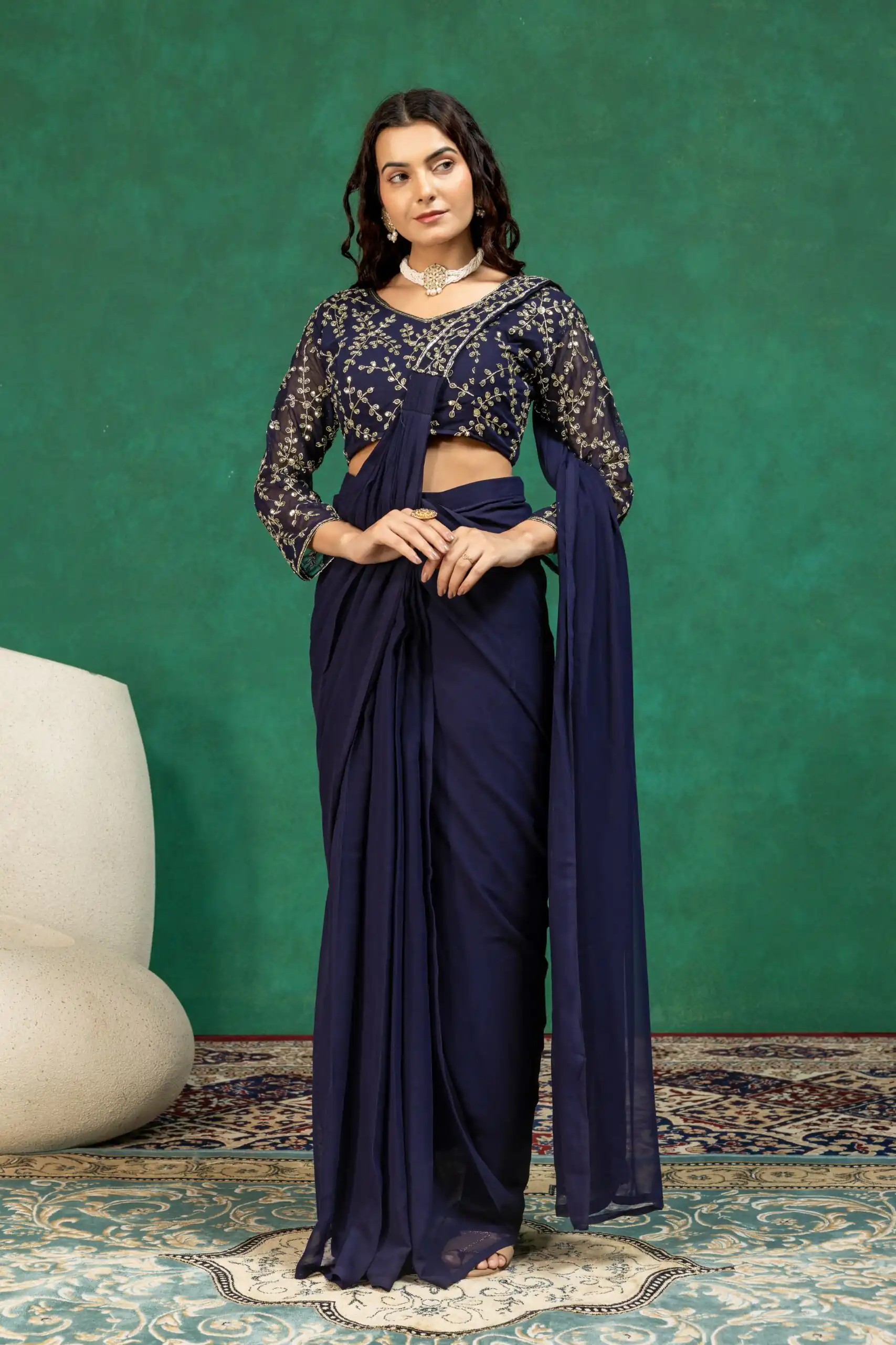 ST 1208 Navy Blue Color Faux Georgette Embroidery Sequins Work Saree Casual, Wedding, Festive, Events . Expected Delivery  4-6 Working Days @2099/- only                                                                                | Sarees, Bollywood Sarees, Creative Sarees, Designer Sarees, Embroidered Sarees, Ethnic Saree, Modern Digital sarees, Party Wear Sarees