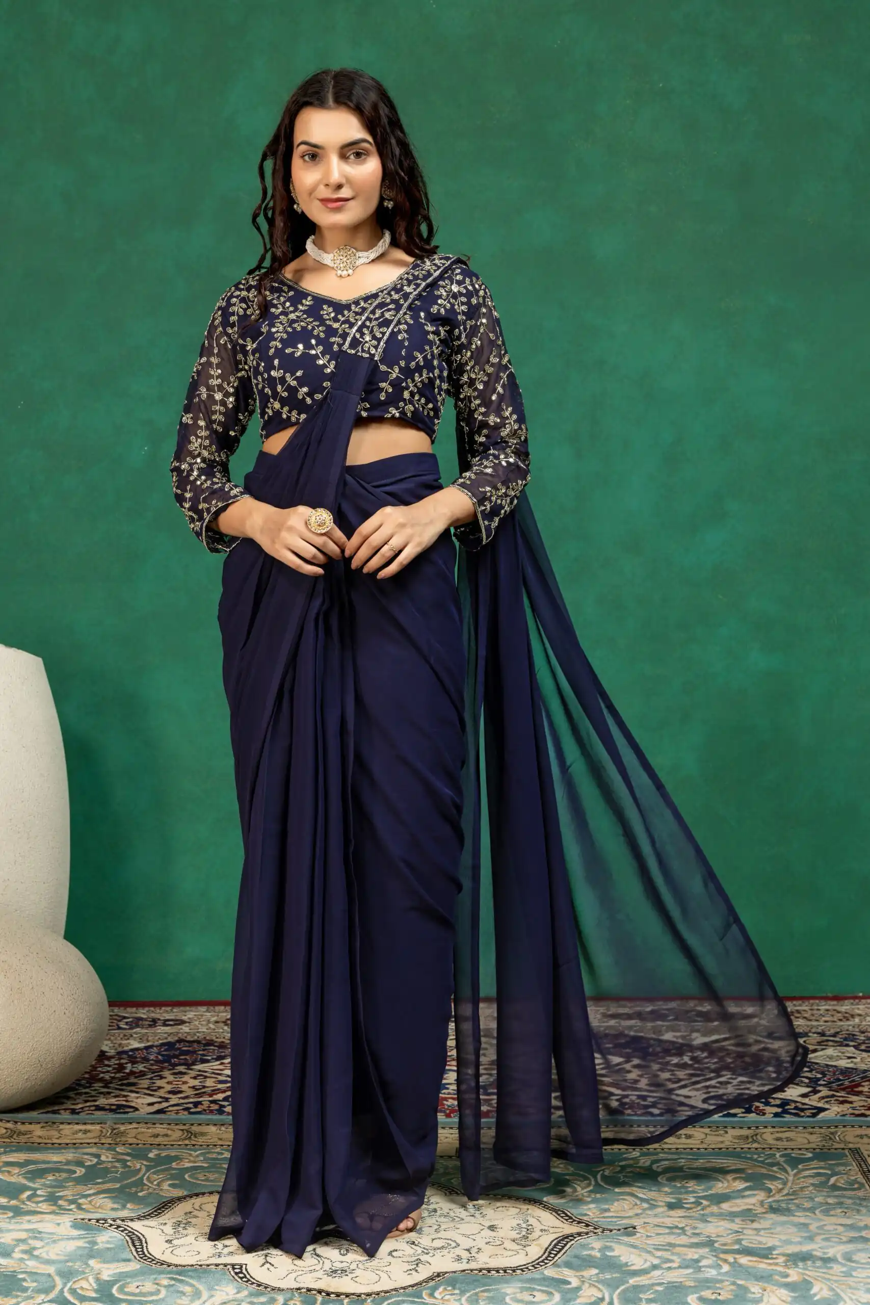 ST 1208 Navy Blue Color Faux Georgette Embroidery Sequins Work Saree Casual, Wedding, Festive, Events . Expected Delivery  4-6 Working Days @2099/- only                                                                                | Sarees, Bollywood Sarees, Creative Sarees, Designer Sarees, Embroidered Sarees, Ethnic Saree, Modern Digital sarees, Party Wear Sarees