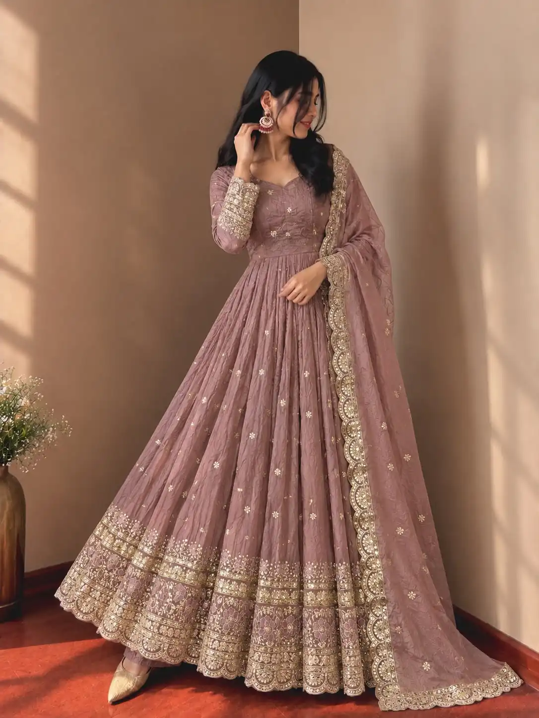 JF 059 Onion Fendy Silk Gown with Embroidery Work & Sequins Work. Special Price ₹2799. Delivery 4-6 Working Days. Shop now. | Gowns, Bollywood Gowns, Creative Gowns, Designer Gowns, Embroidered Gowns, Party Wear Gowns