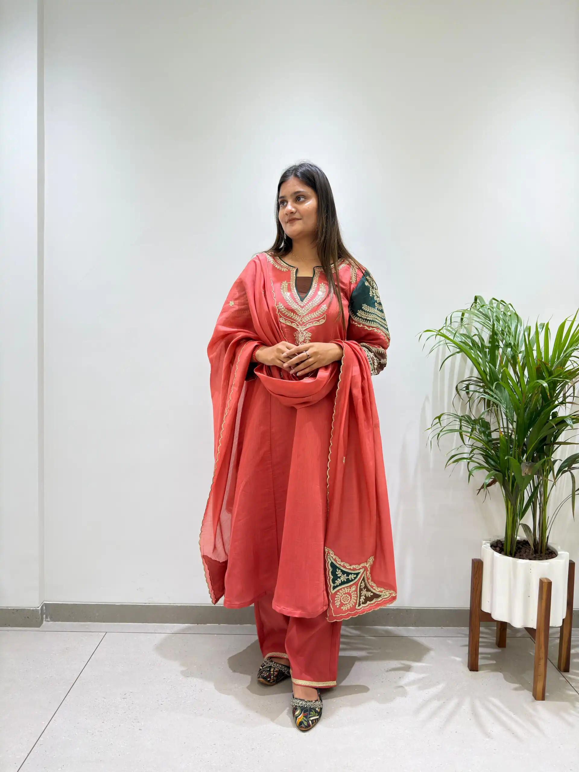 BE 509 Peach Mul Chanderi Salwar Suit with Embroidery Work & Sequins Work. Festive Deal ₹2399. Delivery 4-6 Working Days. Shop nowp | Jump Suits, Salwar suit, Casual Suits, Creative suits, Designer Suits, Palazzo Suits, Party Wear Suits, Patiala Suits, Straight Suits