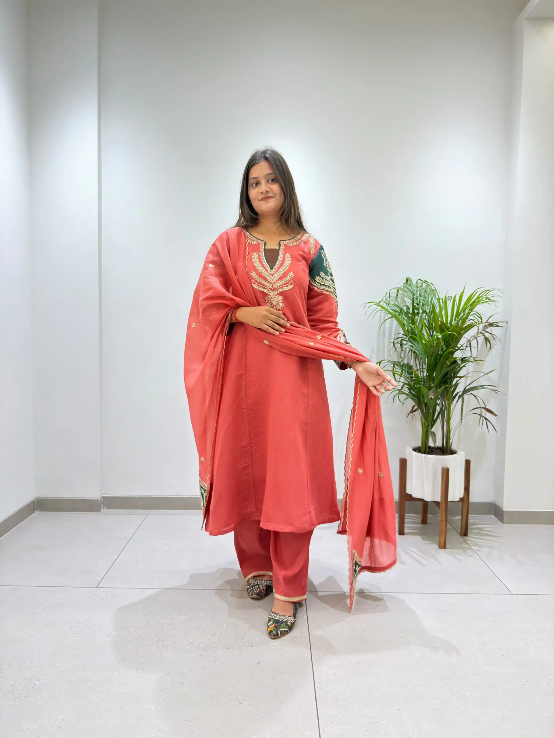 BE 509 Peach Mul Chanderi Salwar Suit with Embroidery Work & Sequins Work. Festive Deal ₹2399. Delivery 4-6 Working Days. Shop nowp | Jump Suits, Salwar suit, Casual Suits, Creative suits, Designer Suits, Palazzo Suits, Party Wear Suits, Patiala Suits, Straight Suits