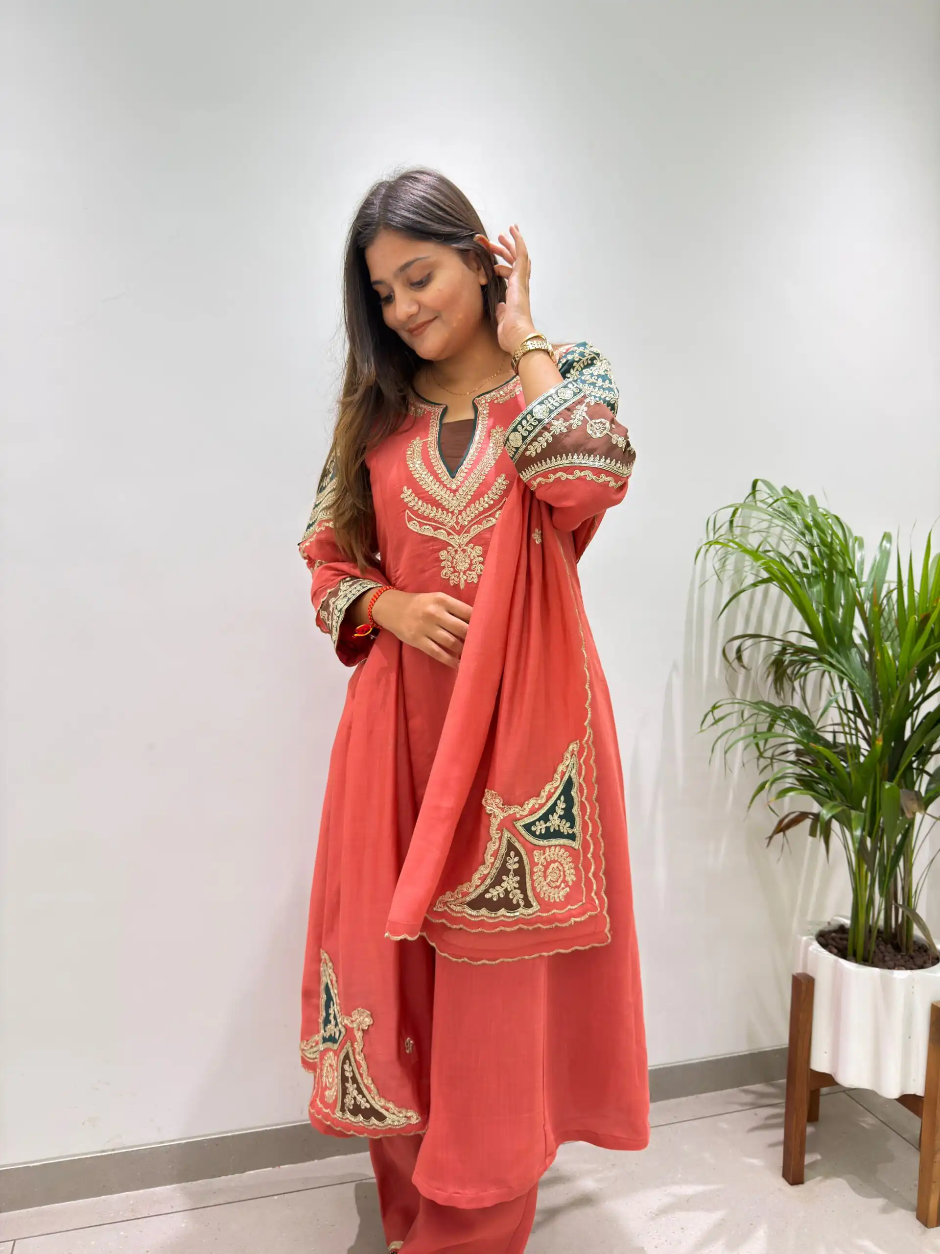 BE 509 Peach Mul Chanderi Salwar Suit with Embroidery Work & Sequins Work. Festive Deal ₹2399. Delivery 4-6 Working Days. Shop nowp | Jump Suits, Salwar suit, Casual Suits, Creative suits, Designer Suits, Palazzo Suits, Party Wear Suits, Patiala Suits, Straight Suits