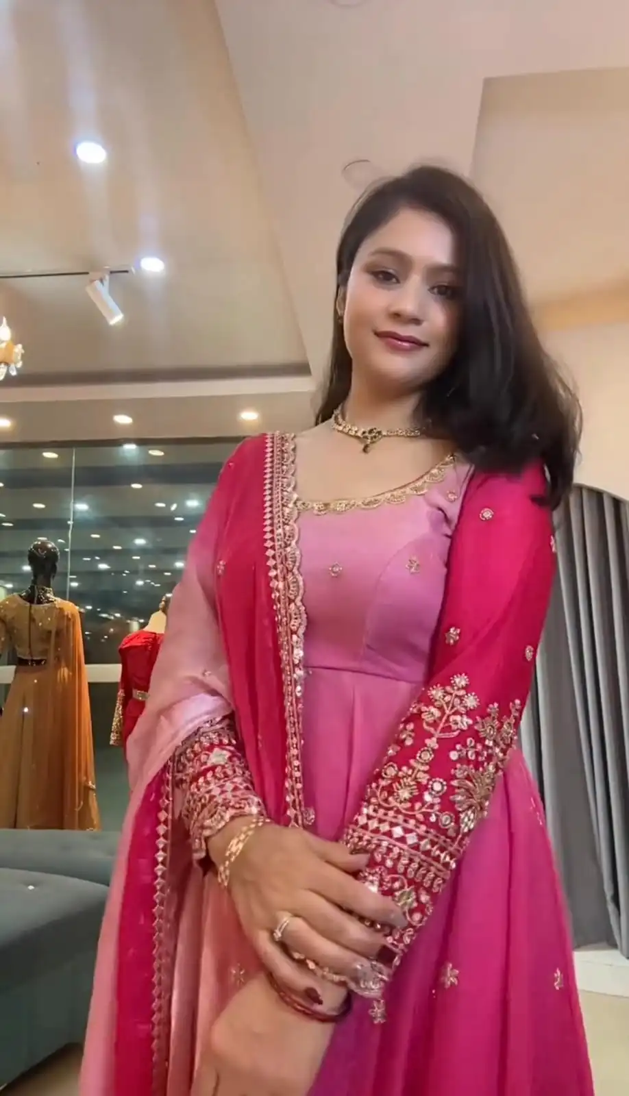 SR 1725 Pink Faux Georgette Gown with Mirror Work & Embroidery Work. Get it for ₹2449. Delivery 4-6 Working Days. Online Shop now. | Gowns, Bollywood Gowns, Creative Gowns, Designer Gowns, Embroidered Gowns, Party Wear Gowns