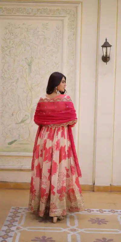KA 1242 Pink in Russian Silk Embroidery Work & Zari Work Gown . Exclusive Offer ₹2849. Delivery 4-6 Working Days. Shop now. | Gowns, Bollywood Gowns, Creative Gowns, Designer Gowns, Embroidered Gowns, Party Wear Gowns