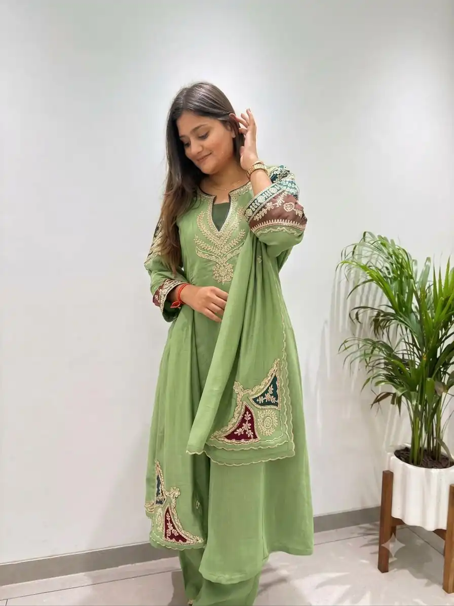 BE 509 Pista Mul Chanderi Salwar Suit with Embroidery Work & Sequins Work. Festive Deal ₹2399. Delivery 4-6 Working Days. Shop nowp | Jump Suits, Salwar suit, Casual Suits, Creative suits, Designer Suits, Palazzo Suits, Party Wear Suits, Patiala Suits, Straight Suits