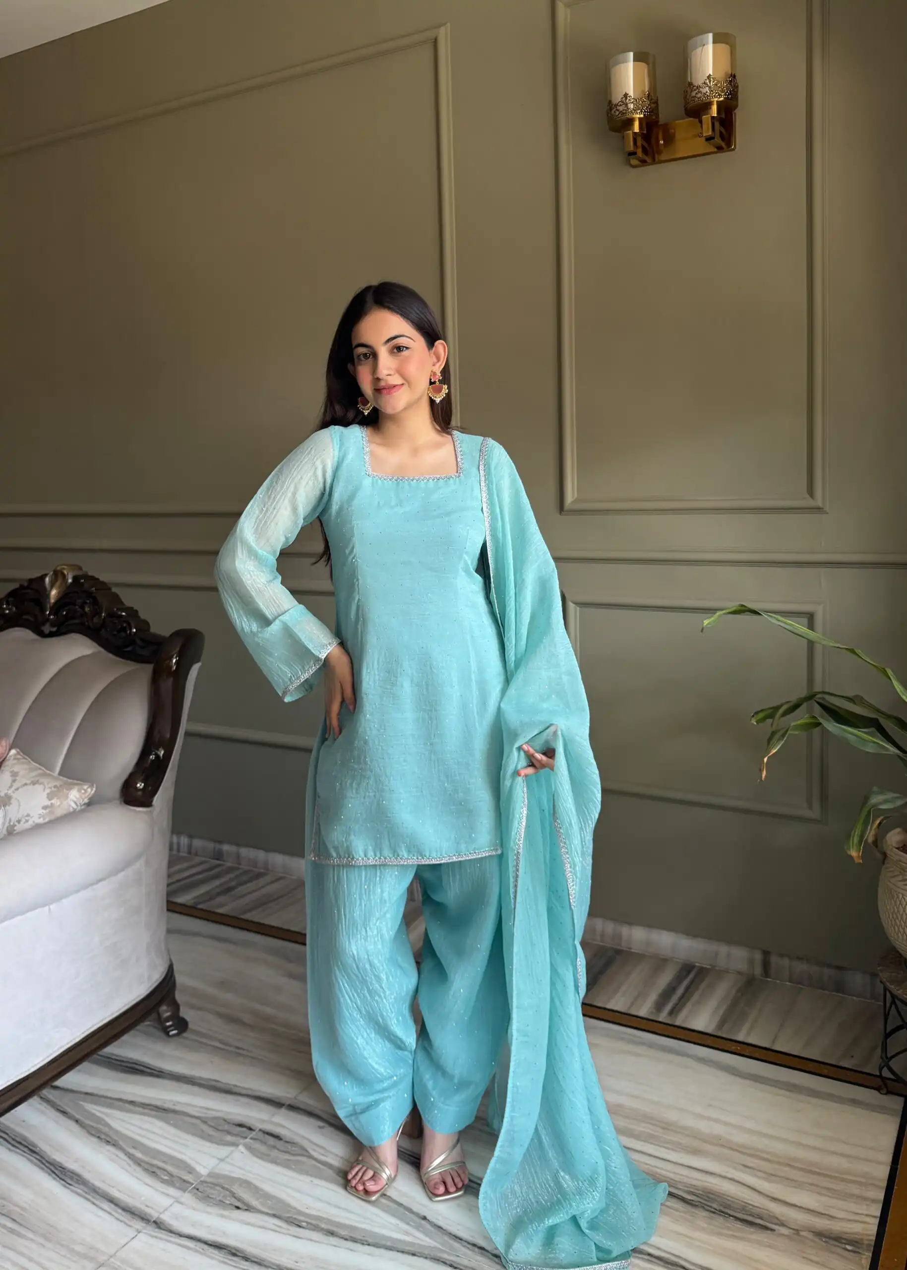 KB 297 Sky Blue Crunchy Silk Salwar Suit with Embroidery Work. Wedding, Party, Festive, Events Best Price ₹2029. Delivery 4-6 Working Days. Shop now. | Jump Suits, Salwar suit, Casual Suits, Creative suits, Designer Suits, Palazzo Suits, Party Wear Suits, Patiala Suits, Straight Suits
