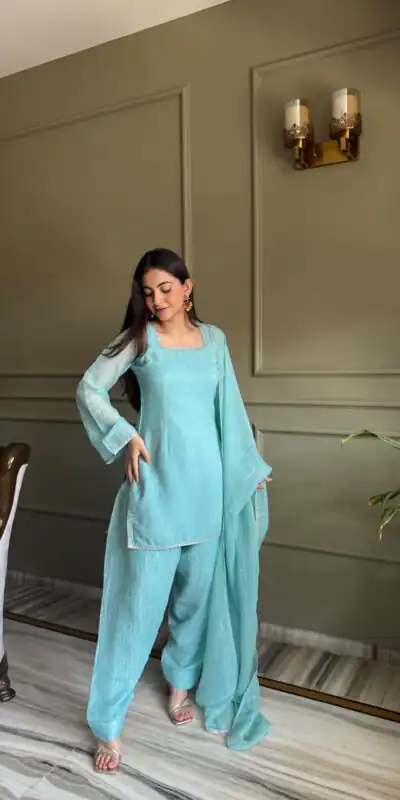 KB 297 Sky Blue Crunchy Silk Salwar Suit with Embroidery Work. Wedding, Party, Festive, Events Best Price ₹2029. Delivery 4-6 Working Days. Shop now. | Jump Suits, Salwar suit, Casual Suits, Creative suits, Designer Suits, Palazzo Suits, Party Wear Suits, Patiala Suits, Straight Suits